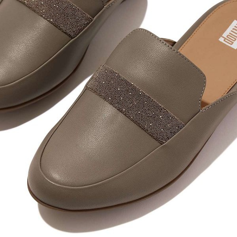 Grey FitFlop Gracie Opul Trim Leather Women's Mules | 483GCUKFN