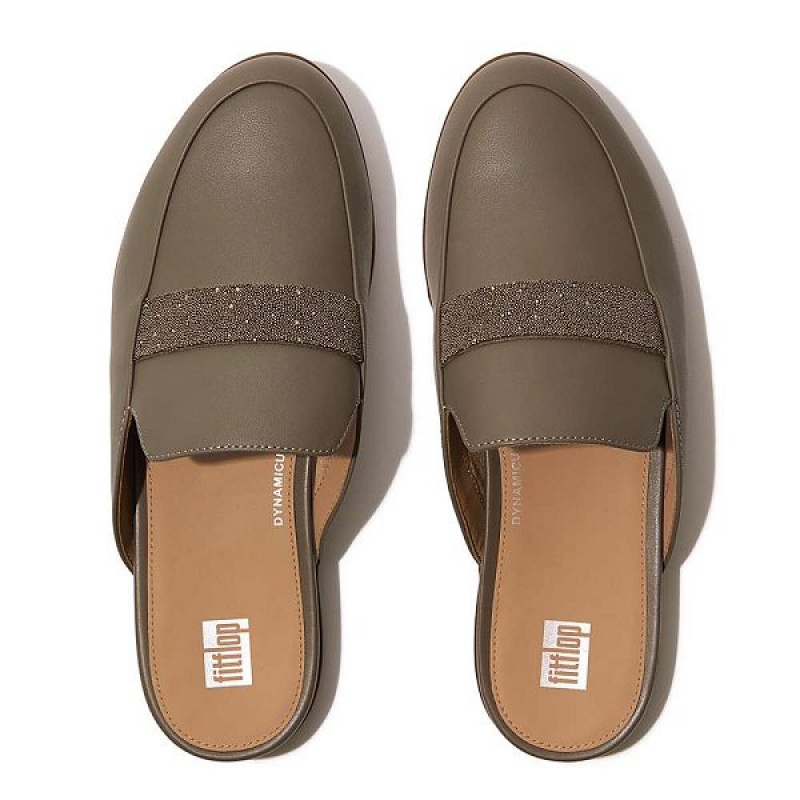 Grey FitFlop Gracie Opul Trim Leather Women's Mules | 483GCUKFN