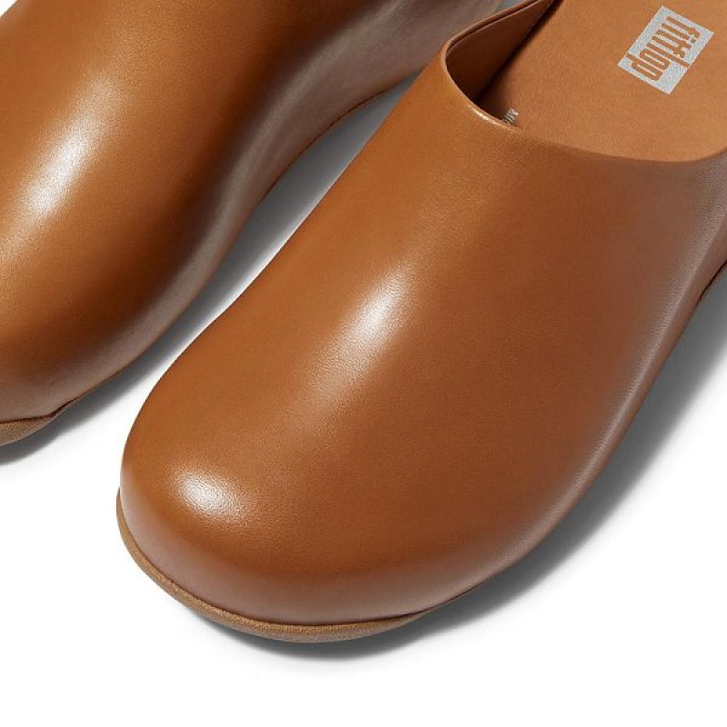 Light Brown FitFlop Shuv Leather Women's Clogs | 610IVCREO