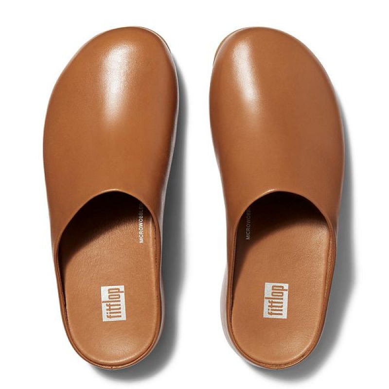 Light Brown FitFlop Shuv Leather Women's Clogs | 610IVCREO