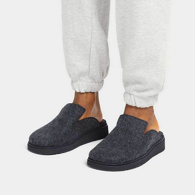 Navy FitFlop Gen-Ff E01 Felt Men's Mules | 291RWVLKT